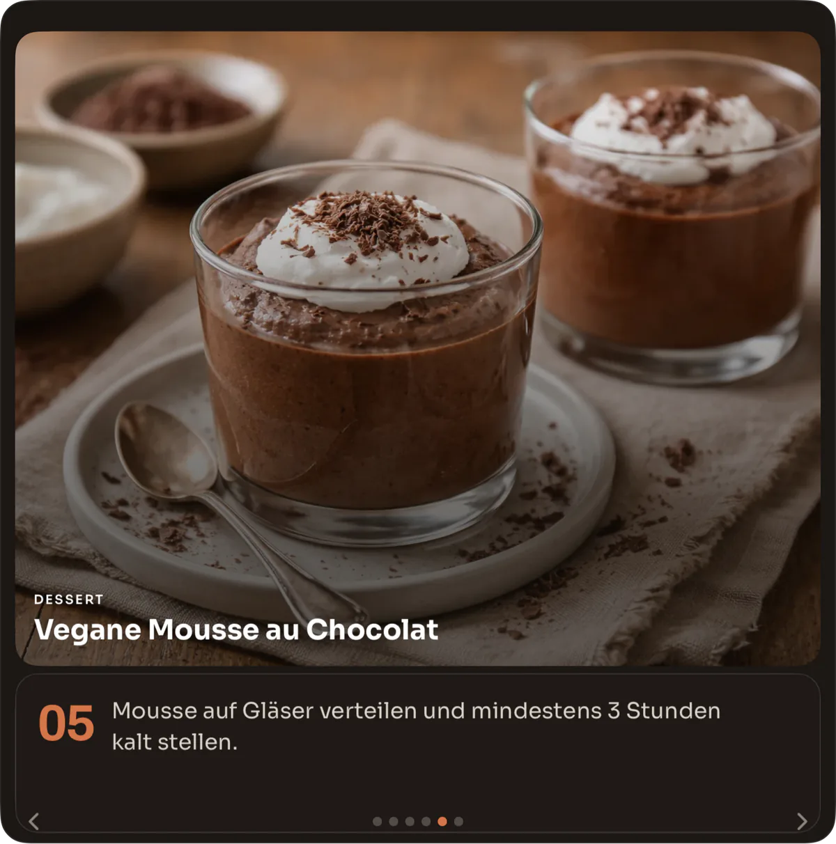 Werbefreier Kochmodus für vegane Mousse au Chocolat