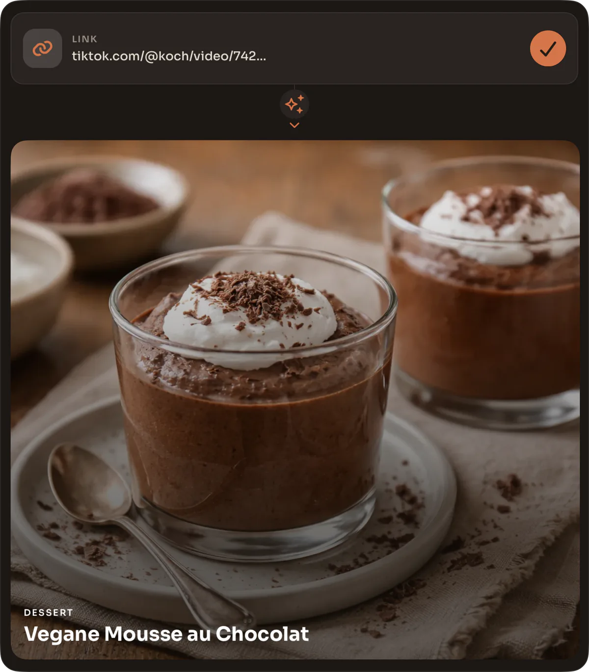 Ein TikTok-Link wird in Schmaus zu veganer Mousse au Chocolat
