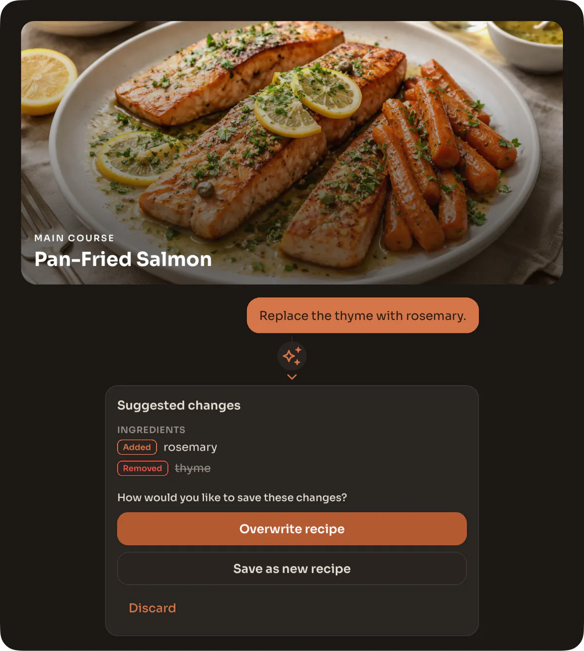 A recipe being adapted with AI in Schmaus