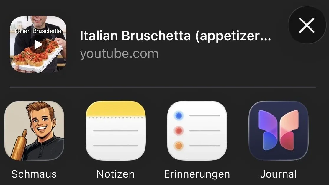 iOS-Teilen-Menü mit Schmaus als Teilen-Ziel